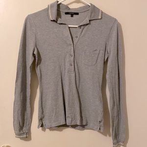 Vintage Gucci Grey Cotton Long-Sleeved Polo Shirt w/ Scalloped Collar & Sleeves